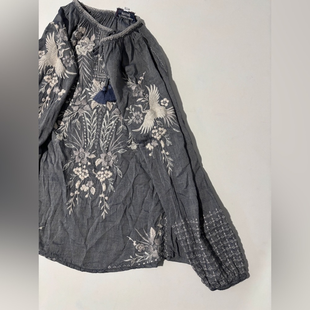 Johnny Was Workshop Oleander Marrakesh Blouse Chambray White Blue Size XS - Picture 6 of 11